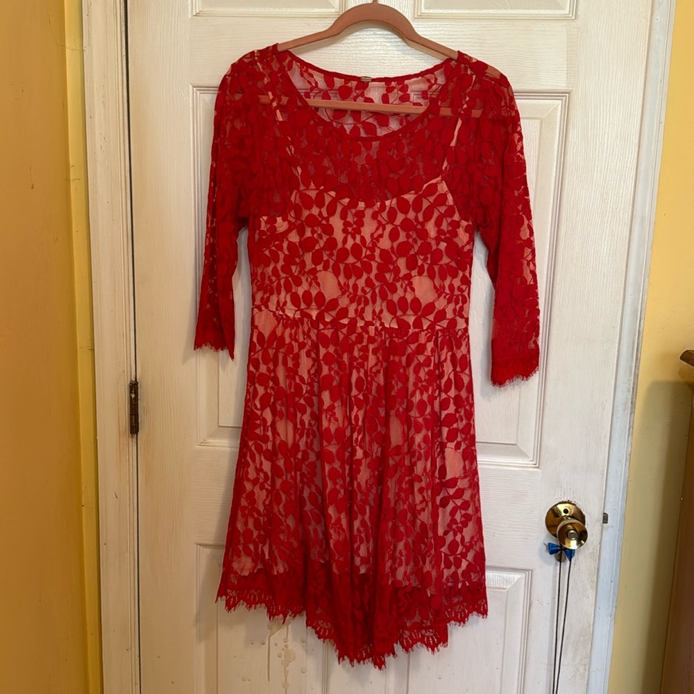 Free People Red Lace Cocktail Dress, sz 6